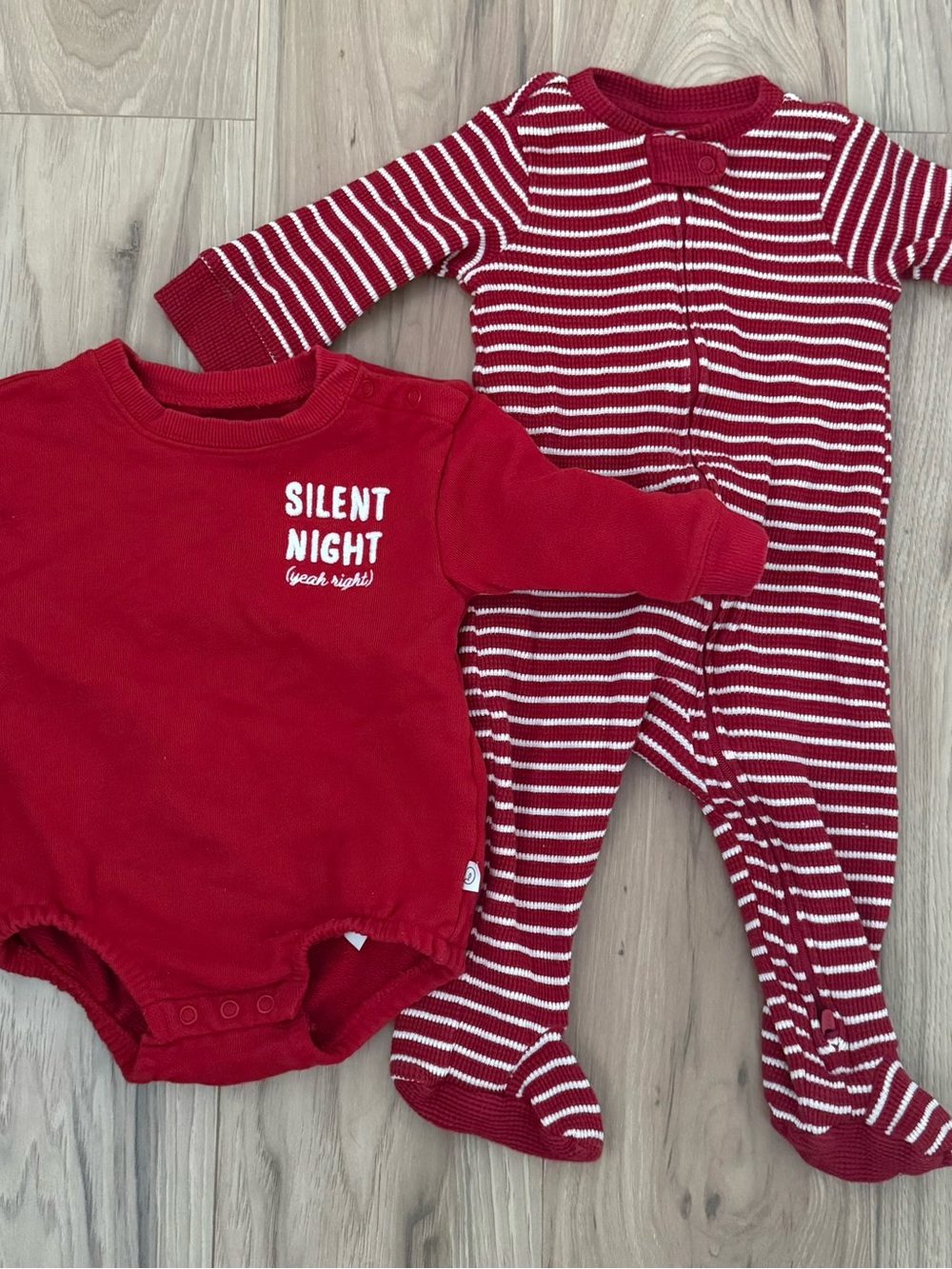 Silent Night Red Striped Footie & Solid Bodysuit Set